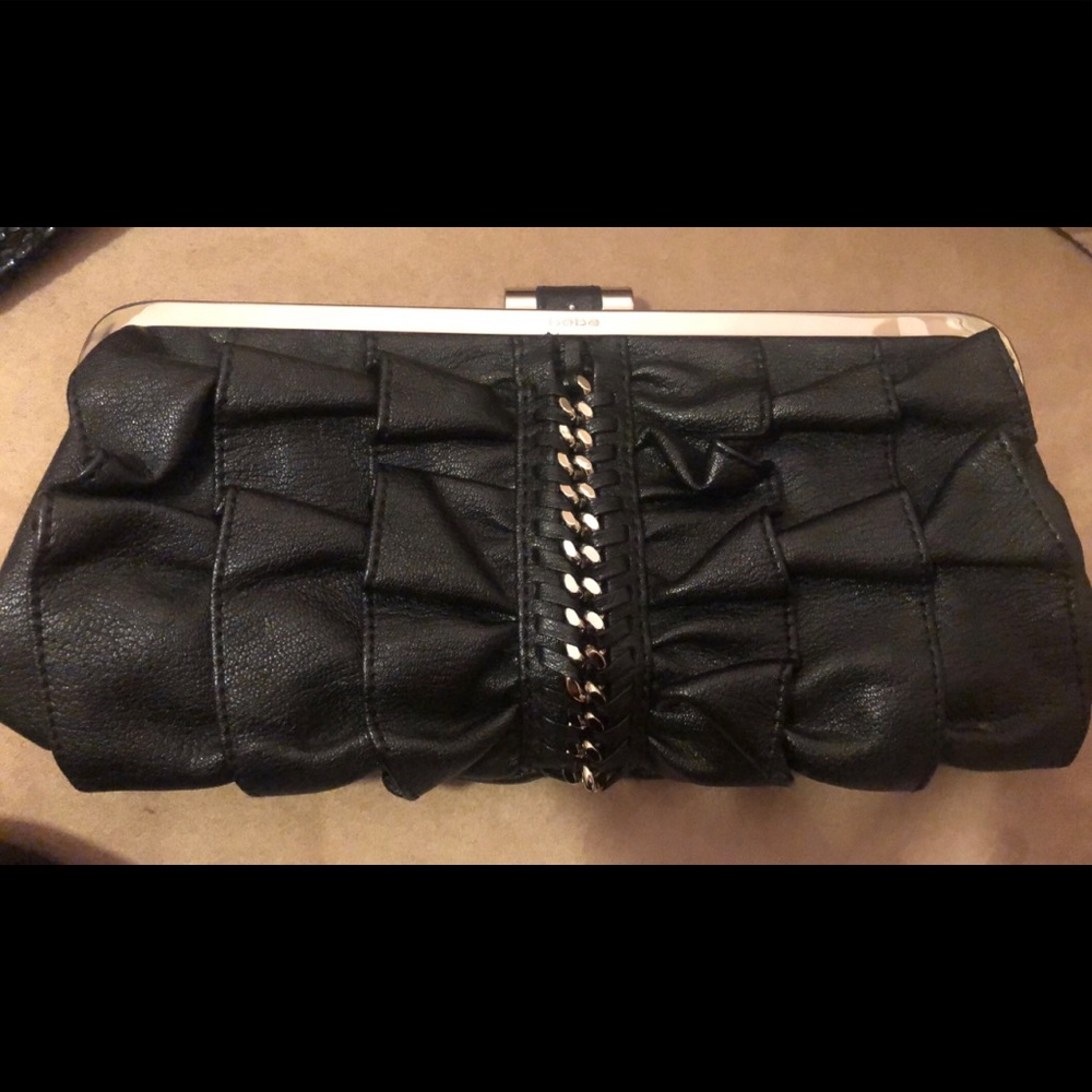 Bebe black ruffle clutch